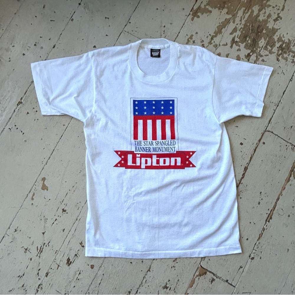 Vintage Star Spangled Banner Monument "Lipton" Single Stitch T-Shirt Tee NOS
